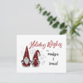 Vakantie wensen Rustieke Gnomen in Red Buffalo Pla Feestdagenkaart (Staand voorkant)