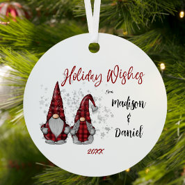 Vakantie wensen Rustieke Gnomen in Red Buffalo Pla Metalen Ornament