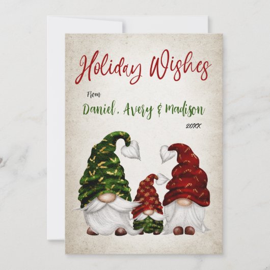 Vakantie wensen Rustieke Waterverf Gnome Familie Feestdagenkaart (Voorkant)