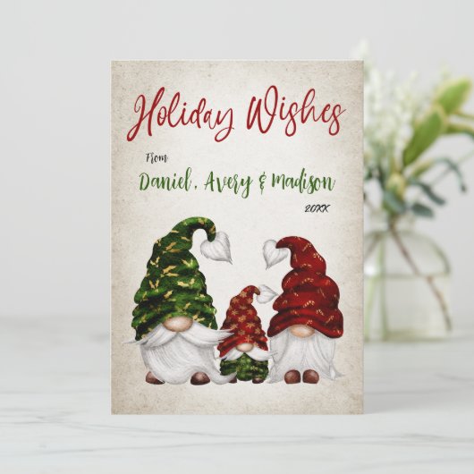 Vakantie wensen Rustieke Waterverf Gnome Familie Feestdagenkaart (Staand voorkant)
