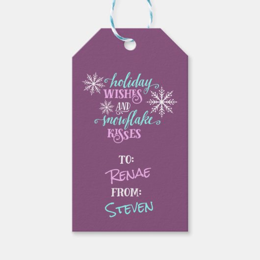 Vakantie Wensen Sneeuwvlok Kisses Gepersonaliseerd Cadeaulabel (Voorkant)