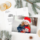 Vakantie wenst foto vrolijk kerstfeest briefkaart<br><div class="desc">Leuk afbeelding met witte belettering overlay en modern design. Pas de tekst en het afbeelding aan.</div>
