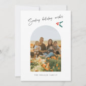 Vakantie wenst minimalistische witte boog maretak feestdagenkaart (Voorkant)