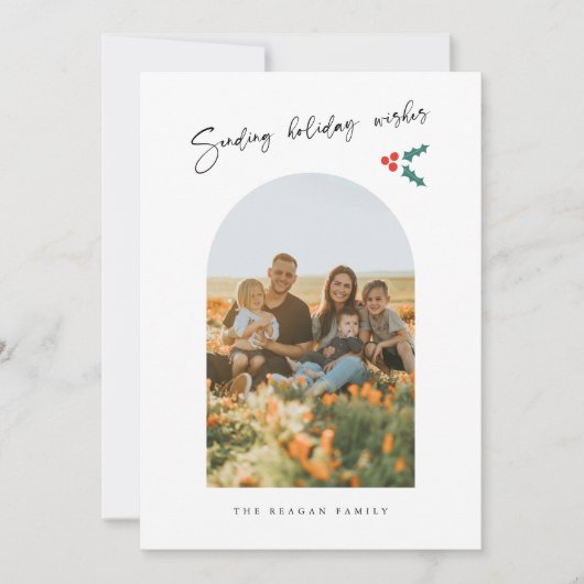 Vakantie wenst minimalistische witte boog maretak feestdagenkaart (Voorkant)