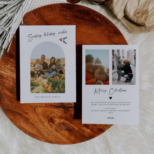 Vakantie wenst minimalistische witte boog maretak feestdagenkaart