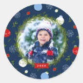 Vakantie Whimsy gepersonaliseerde kerst foto Ronde Sticker (Voorkant)