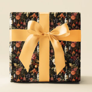 Vakantie Wijn Bloemen Patroon Kerst Cadeaupapier