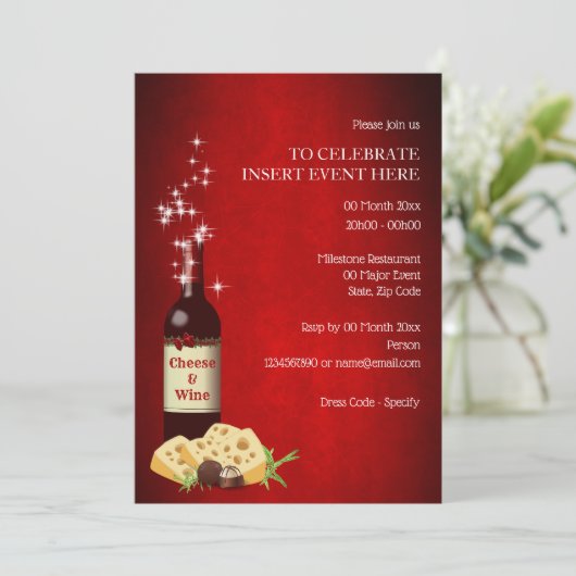 Vakantie wijn kaas formele eetfeestje kaart (Staand voorkant)