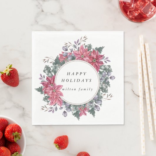 Vakantie Winter Bloemenkrans Monogram Papier Servet (Insitu)