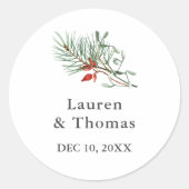 Vakantie Winter Botanische groen en bessen Ronde Sticker (Voorkant)