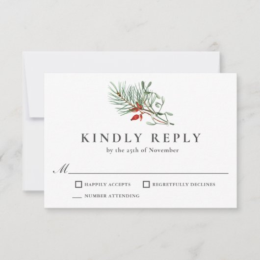 Vakantie Winter Botanische groen en bessen RSVP (Voorkant)