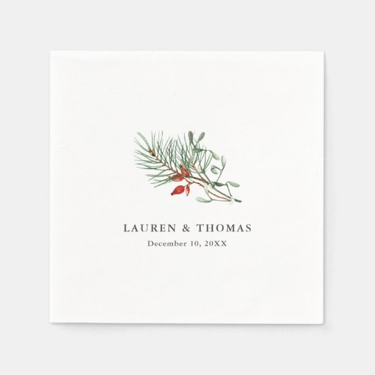 Vakantie Winter Botanische groen en bessen Servet (Voorkant)