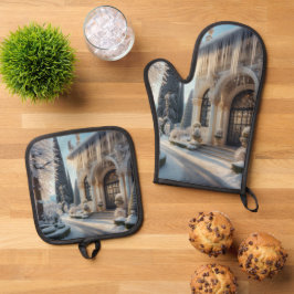 Vakantie Winter Ijs Overdekte Elegante Tuin Ovenwant & Pannenlap Set