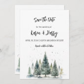 Vakantie Winter Pine Trees Save the Date Waterverf Kaart (Voorkant / Achterkant)