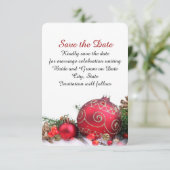Vakantie Winter Rode Ornamenten Save the date (Staand voorkant)