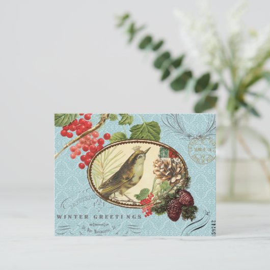  vakantie-winter vogel-Briefkaart Feestdagenkaart (Staand voorkant)