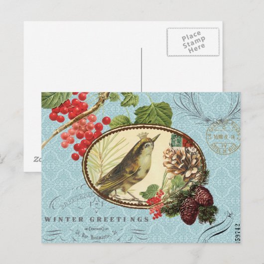  vakantie-winter vogel-Briefkaart Feestdagenkaart (Voorkant / Achterkant)