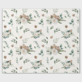 Vakantie Winter Witte Bloemen Pinecone Kerstmis Cadeaupapier (Vlak)