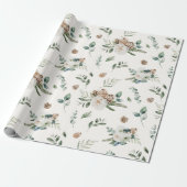 Vakantie Winter Witte Bloemen Pinecone Kerstmis Cadeaupapier (Uitgerold)