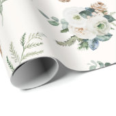 Vakantie Winter Witte Bloemen Pinecone Kerstmis Cadeaupapier (Rol Hoek)