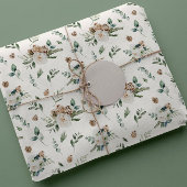 Vakantie Winter Witte Bloemen Pinecone Kerstmis Cadeaupapier