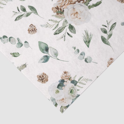 Vakantie Winter Witte Bloemen Pinecone Kerstmis Tissuepapier (Detail)