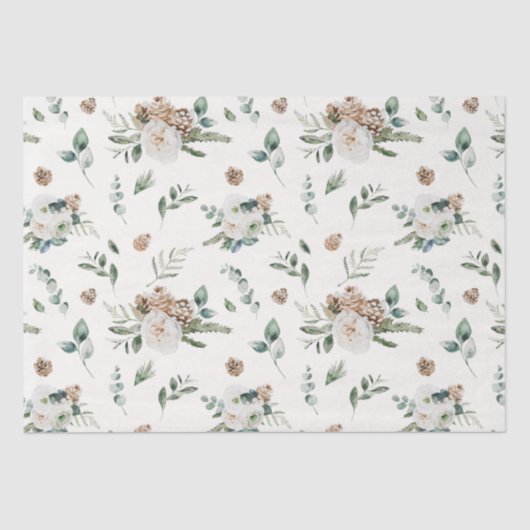Vakantie Winter Witte Bloemen Pinecone Kerstmis Tissuepapier (Voorkant)