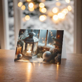 Vakantie Winter Zilveren Lantaarn Bedankkaart