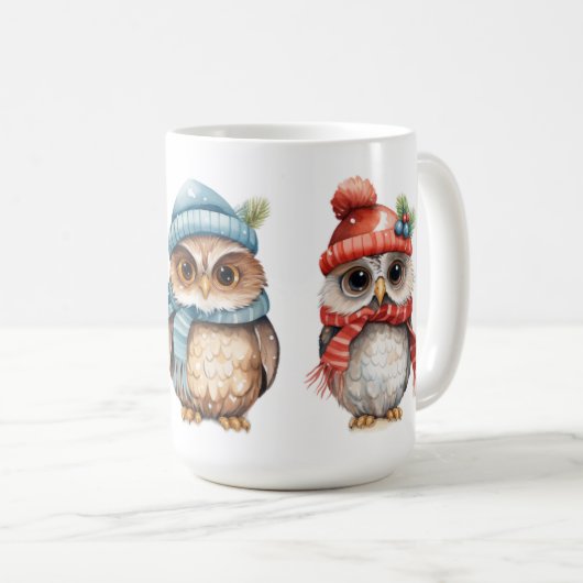 Vakantie winteruilen Rood blauw Rood Uilen Koffiemok (Voorkant rechts)