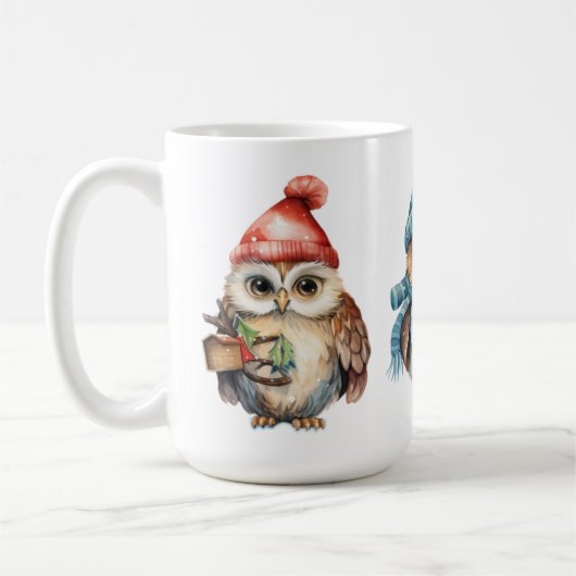 Vakantie winteruilen Rood blauw Rood Uilen Koffiemok (Links)