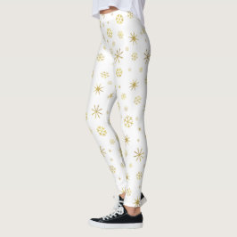 Vakantie wit goud sneeuwvlok patroon vet feestelij leggings