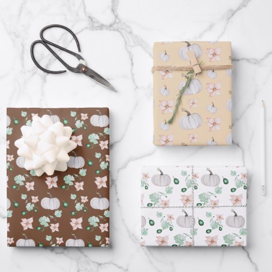 Vakantie Witte Pompoen Waterverf Art Pattern Inpakpapier Vel (Voorkant)