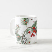 Vakantie Woodland Pine & Red Berries Design Koffiemok (Voorkant links)