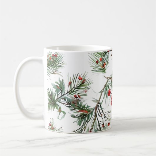 Vakantie Woodland Pine & Red Berries Design Koffiemok (Links)