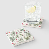 Vakantie Woodland Pine & Red Berries Design Stenen Onderzetter (Zijkant)