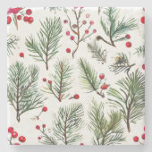 Vakantie Woodland Pine & Red Berries Design Stenen Onderzetter (Voorkant)