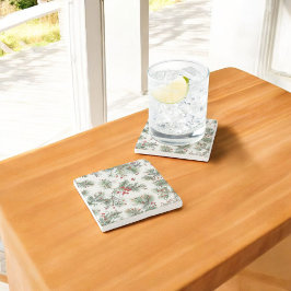 Vakantie Woodland Pine & Red Berries Design Stenen Onderzetter