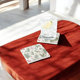Vakantie Woodland Pine & Red Berries Design Stenen Onderzetter