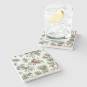 Vakantie Woodland Pine & Red Berries Design Stenen Onderzetter (Zijkant)