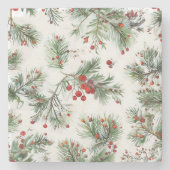 Vakantie Woodland Pine & Red Berries Design Stenen Onderzetter (Voorkant)