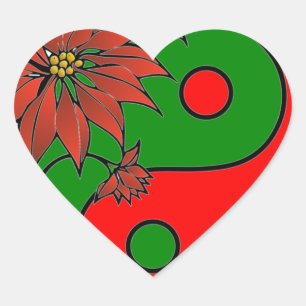 Vakantie Yin Yang Poinsettia Groen Rood Hart Sticker