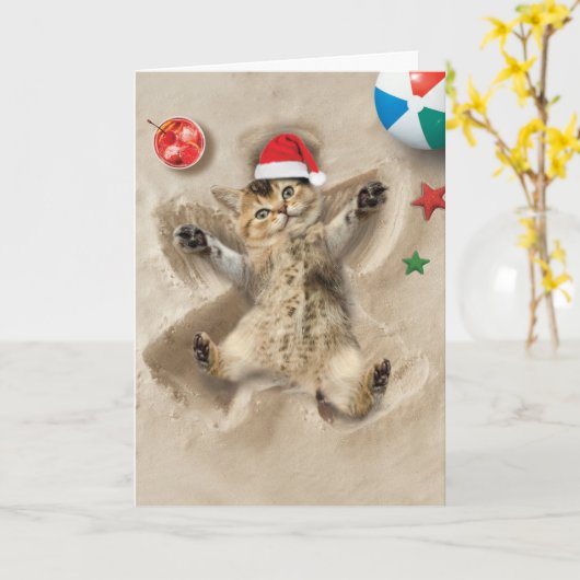 Vakantie Zand Engelen Kat - Schattigee Kat Vrolijk Kaart (Gele Bloem)