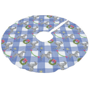 Vakantie Zebra's op Blue Plaid Imitatie Linnen Kerstboom Kleed