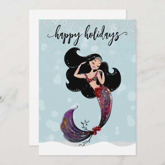 Vakantie Zeemeermin Kerst Diamant Bling Feestdagenkaart (Voorkant / Achterkant)