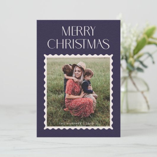 Vakantie Zegel Fotokaart - Navy Feestdagenkaart (Staand voorkant)