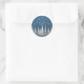 Vakantie Zilver en Blauw Winter Wonderland Ronde Sticker (Tas)