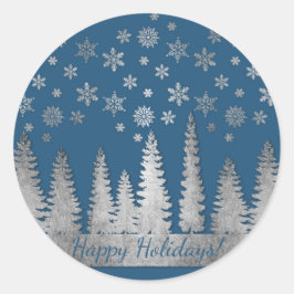 Vakantie Zilver en Blauw Winter Wonderland Ronde Sticker