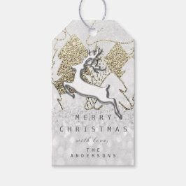 Vakantie Zilver Sneeuw Grijs Kerstmis Rendier 3D Cadeaulabel