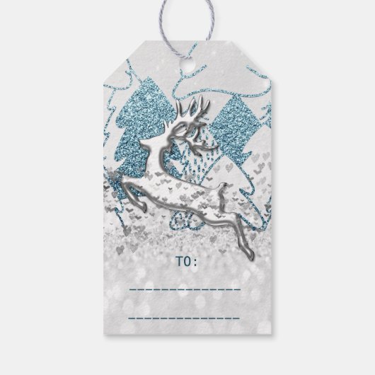 Vakantie Zilveren Vonk Harten Kerstmis Rendier 3D Cadeaulabel (Achterkant)