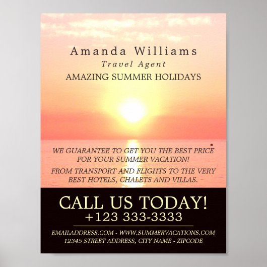 Vakantie Zonsondergang, Reisbureau Adverteren Poster (Voorkant)